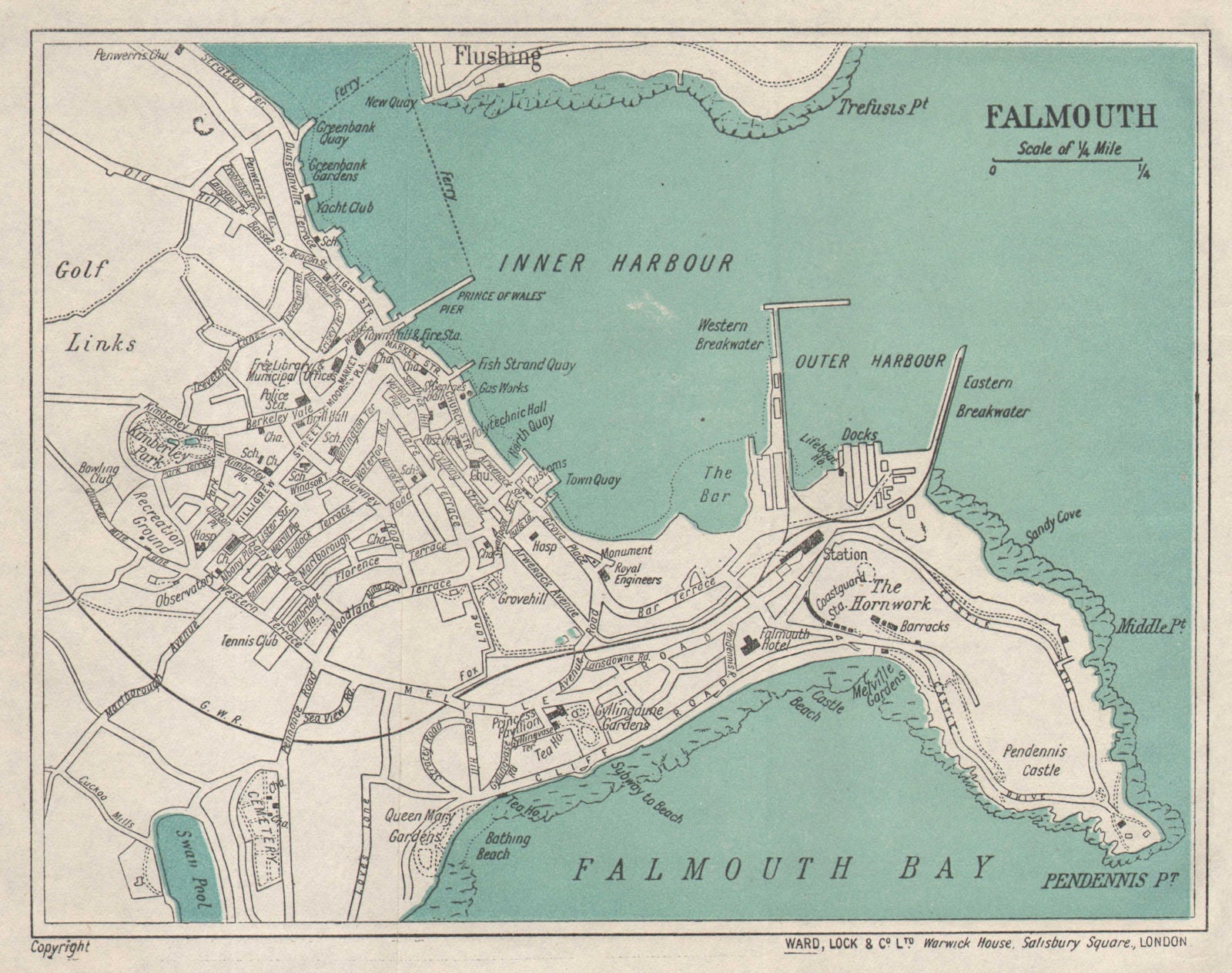 FALMOUTH vintage town/city plan. Cornwall. WARD LOCK 1924 old antique map